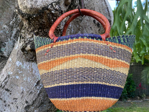 Short handle coloured Leather shopping basket