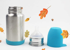 Stainless steel & silicone baby bottle.