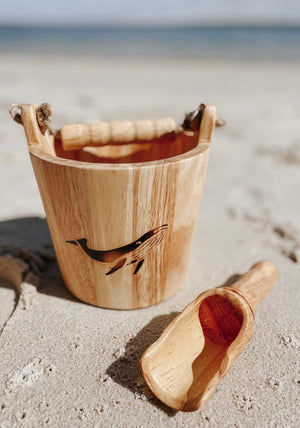 Wooden Bucket & Scoop set (Whale Burn Stamp Edition)