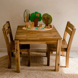 Hardwood table with 2 stacking chairs