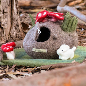 Felt Fairy Toadstool House with Rabbit Toy