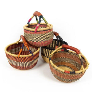 Medium Coloured Leather Round Basket