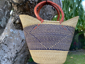 Short handle coloured leather shopping basket