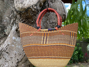 Short handle coloured leather shopping baskets
