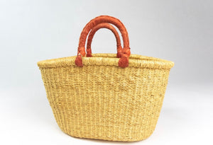 Oval Natural leather handle basket
